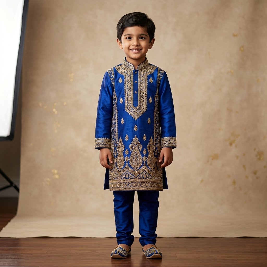 Midnight Blue Handwoven Silk Kurta