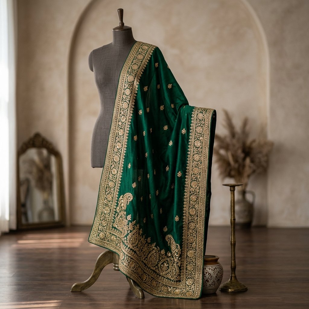 Emerald Green Organza Zari Dupatta