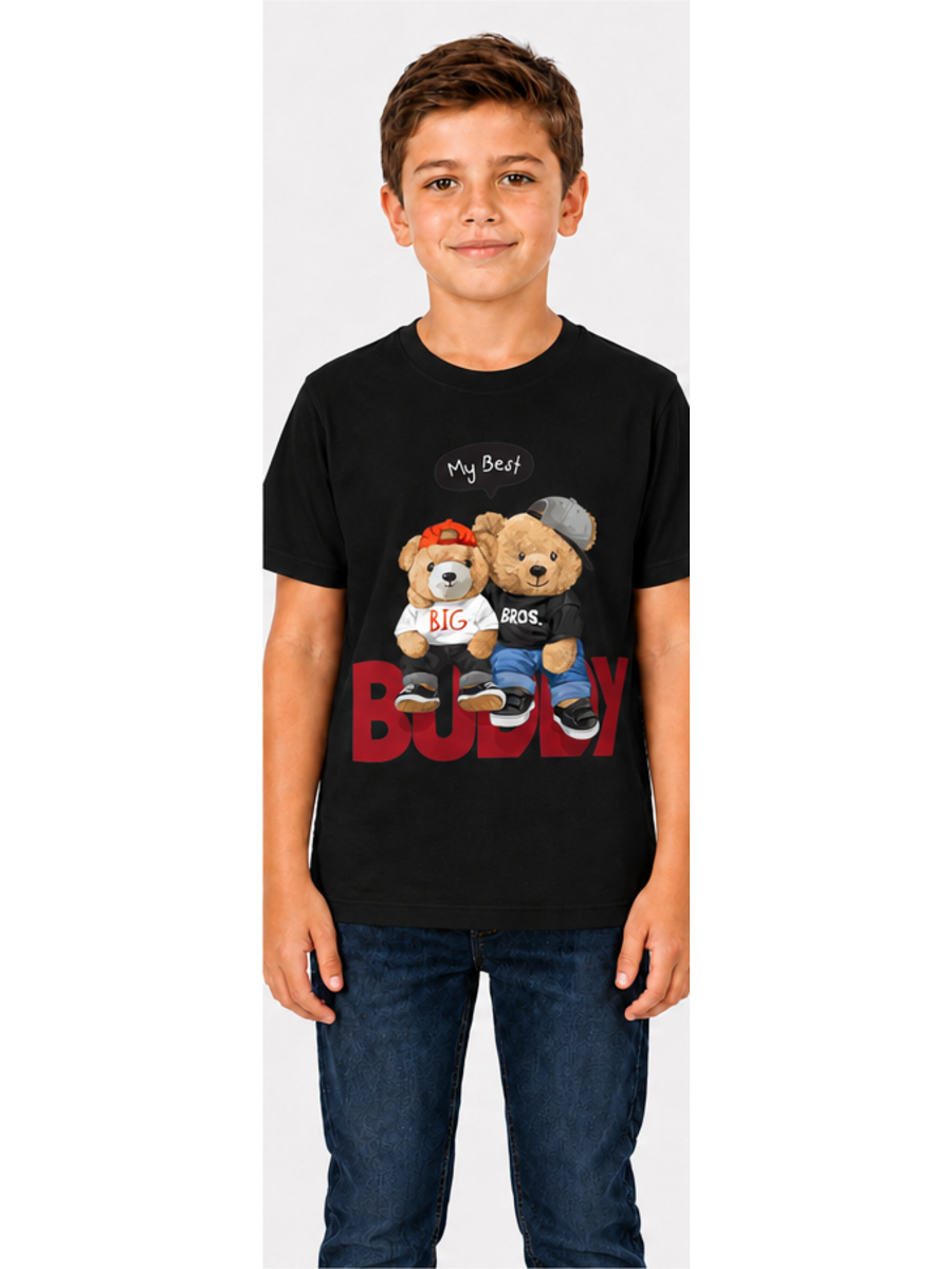 Boys Black DTF Printed T-Shirt | 100% Cotton | 180 GSM | Half Sleeve Kids Graphic T-Shirt - photo 2