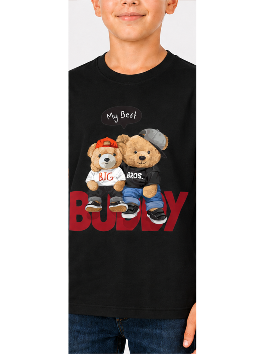 Boys Black DTF Printed T-Shirt | 100% Cotton | 180 GSM | Half Sleeve Kids Graphic T-Shirt - photo 3