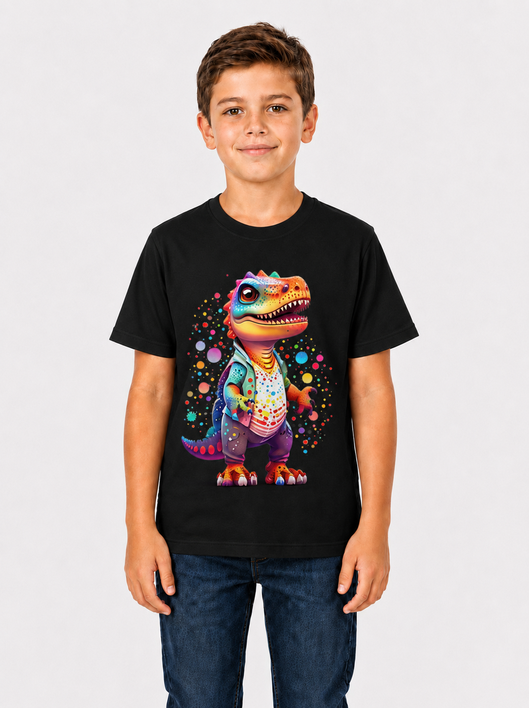Boys Black DTF Printed T-Shirt | 100% Cotton | 180 GSM | Half Sleeve Kids Graphic T-Shirt - photo 2