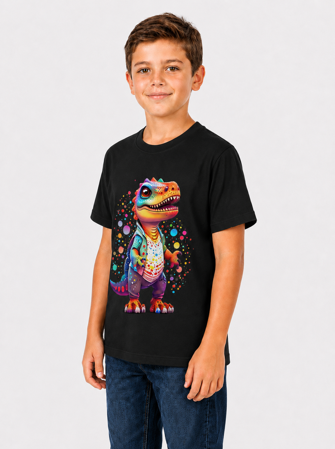 Boys Black DTF Printed T-Shirt | 100% Cotton | 180 GSM | Half Sleeve Kids Graphic T-Shirt - photo 3
