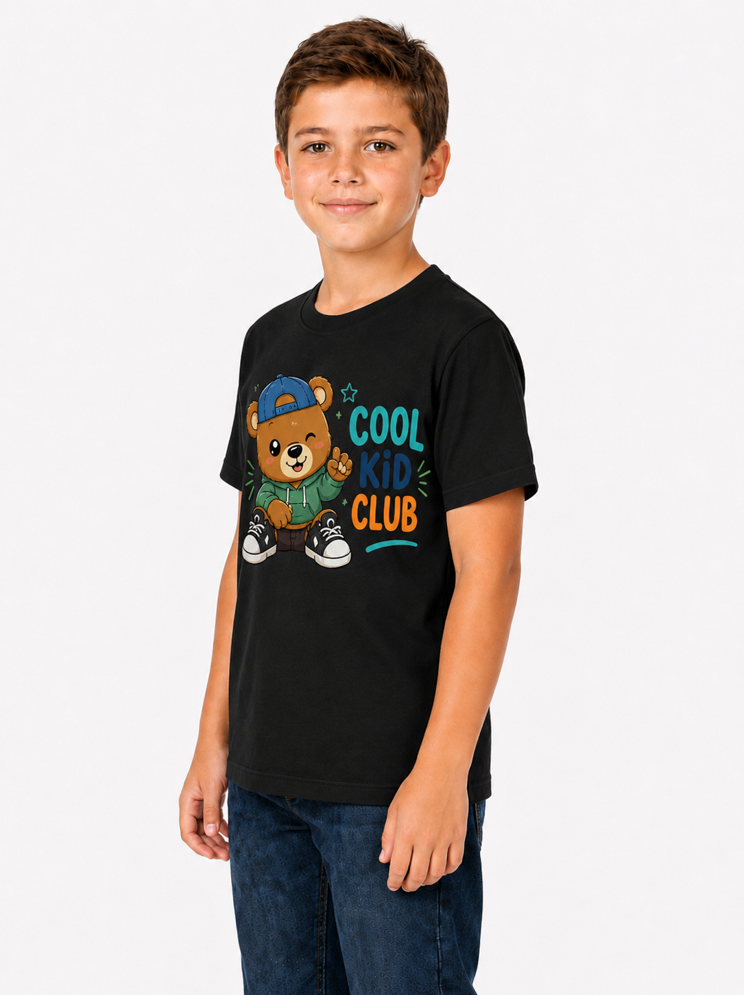 Boys Black DTF Printed T-Shirt | 100% Cotton | 180 GSM | Half Sleeve Kids Graphic T-Shirt - photo 2