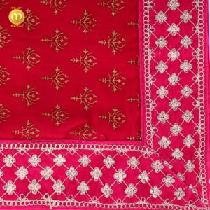 Pink Rani Velvet Print Dulha Dupatta - Image 1
