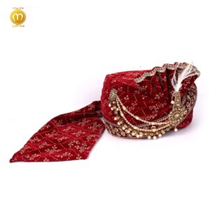 Royal Velvet Print Pagdi for Wedding Ceremonies Maroon - Image 3