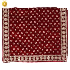 Maroon Velvet Print Pagdi Dupatta Mala Set - Image 7