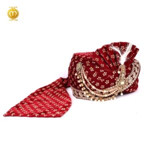 Maroon Velvet Print Pagdi Dupatta Mala Set - Image 3