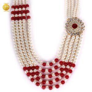 Maroon Velvet Print Pagdi Dupatta Mala Set - Image 3