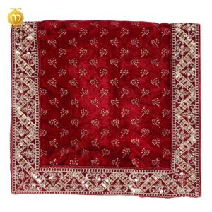 Maroon Velvet Print Pagdi Dupatta Mala Set - Image 7