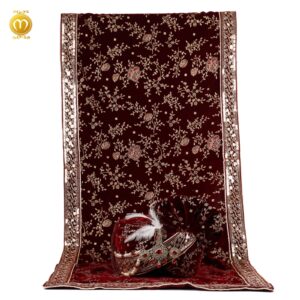 Maroon Velvet Pagdi Dupatta Set - Image 1