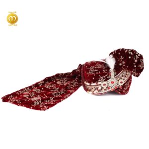 Maroon Velvet Pagdi Dupatta Set - Image 3