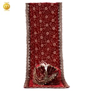 Maroon Velvet Print Pagdi Dupatta Set - Image 1