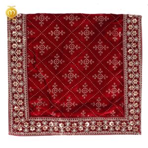 Maroon Velvet Print Pagdi Dupatta Mala Set - Image 7