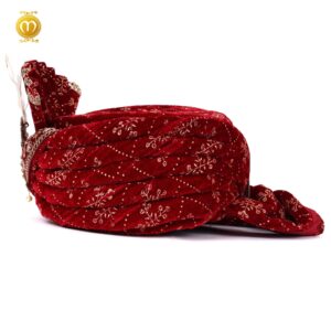 Maroon Velvet Print Pagdi Dupatta Mala Set - Image 3