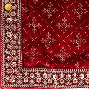 Maroon Velvet Print Pagdi Dupatta Mala Set - Image 2