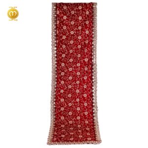 Maroon Velvet Print Pagdi Dupatta Mala Set - Image 7
