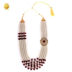 Maroon Velvet Print Pagdi Dupatta Mala Set - Image 5