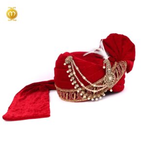 Royal Velvet Pagdi for Wedding Ceremonies Red - Image 3