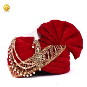 Royal Velvet Pagdi for Wedding Ceremonies Red - Image 1