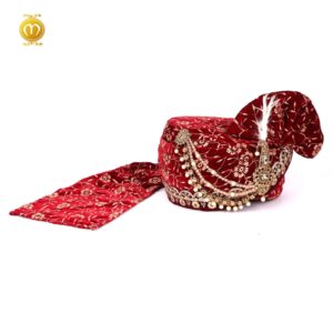 Royal Velvet Print Pagdi for Wedding Ceremonies Maroon - Image 2