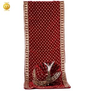 Maroon Velvet Print Pagdi Dupatta Set - Image 1