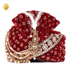 Maroon Velvet Print Pagdi Dupatta Set - Image 4