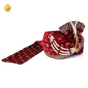 Royal Velvet Print Pagdi for Wedding Ceremonies Maroon - Image 2