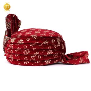 Royal Velvet Print Pagdi for Wedding Ceremonies Maroon - Image 3