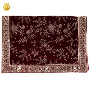 Maroon Velvet Print Pagdi Dupatta Mala Set - Image 5