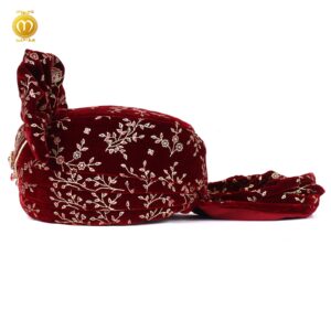 Maroon Velvet Print Pagdi Dupatta Mala Set - Image 2