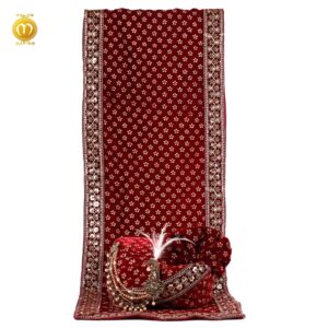 Maroon Velvet Print Pagdi Dupatta Set - Image 1