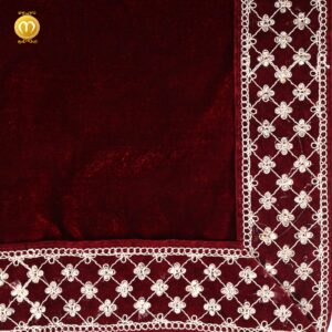 Maroon Velvet Pagdi Dupatta Set - Image 3