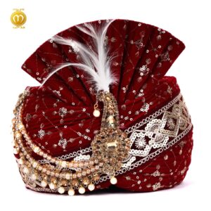 Maroon Velvet Embroidery Pagdi Dupatta Set - Image 7