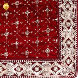 Maroon Velvet Embroidery Pagdi Dupatta Set - Image 6
