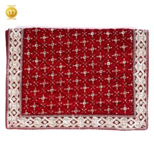 Maroon Velvet Embroidery Pagdi Dupatta Set - Image 5
