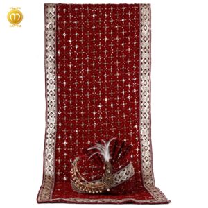Maroon Velvet Embroidery Pagdi Dupatta Set - Image 1