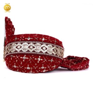 Maroon Velvet Embroidery Pagdi Dupatta Set - Image 2