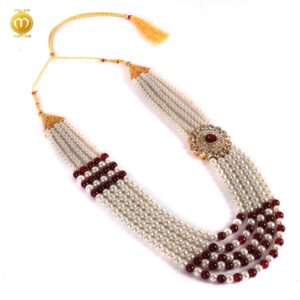 Maroon Velvet Print Pagdi Dupatta Mala Set - Image 10