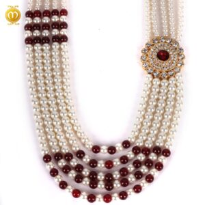 Maroon Velvet Print Pagdi Dupatta Mala Set - Image 4