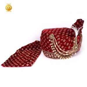 Royal Velvet Print Pagdi for Wedding Ceremonies Maroon - Image 3
