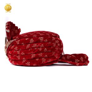 Royal Velvet Print Pagdi for Wedding Ceremonies Maroon - Image 2