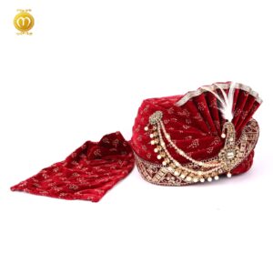 Royal Velvet Print Pagdi for Wedding Ceremonies Maroon - Image 3